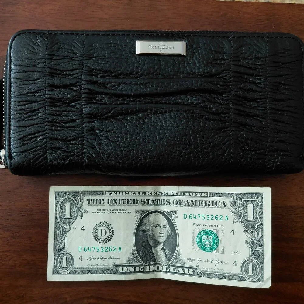 Cole Haan Black Leather Zip Around Wallet – Textured Leather